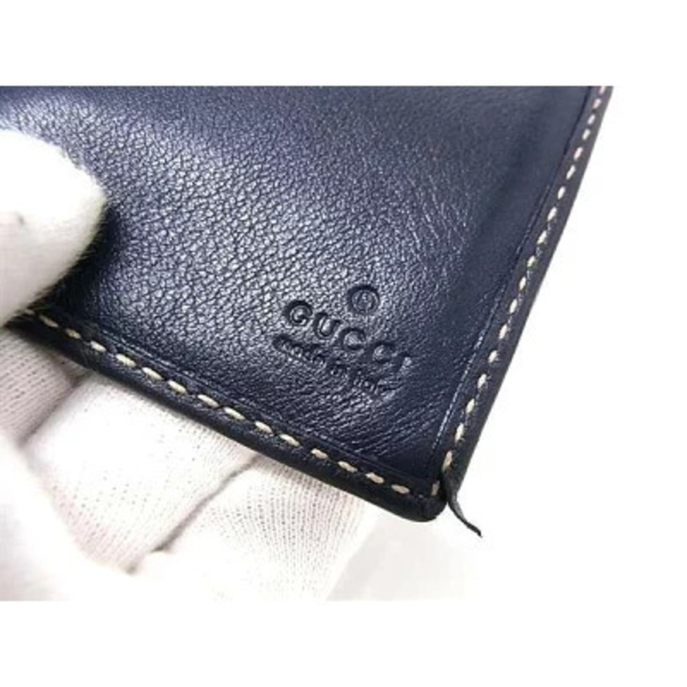 GUCCI GG Supreme Long Wallet Brown Navy Blue Leather Bi fold - Picture 6 of 6